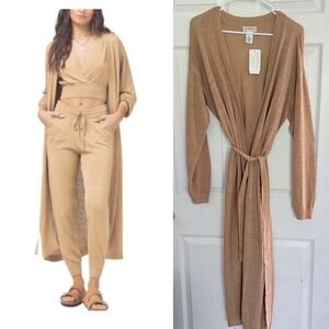 L*Space Azores Duster M/L Toffee Brown Linen‎ Blend Long Cardigan AZOSW22